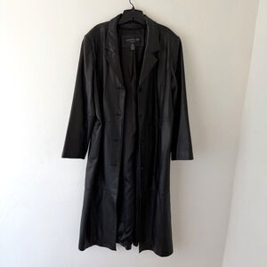 Centigrade Black Leather Long Trench Coat Women’s L Matrix Grunge Minimalist